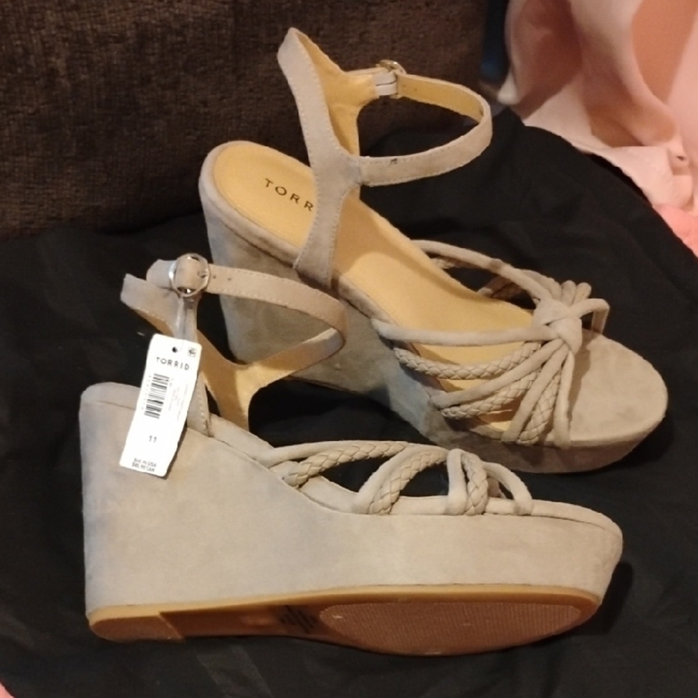 Torrid Taupe Braided Strappy Wedge Sandals